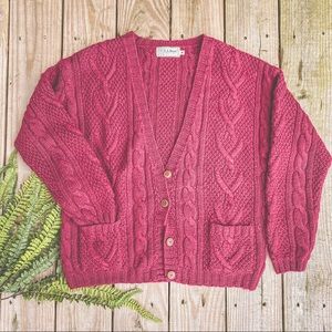 L.L. BEAN vintage chunky oversized cable knit winery cardigan sweater